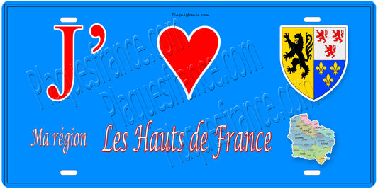 Plaque métal décorative  J' ❤️ ma région, les Hauts de France
