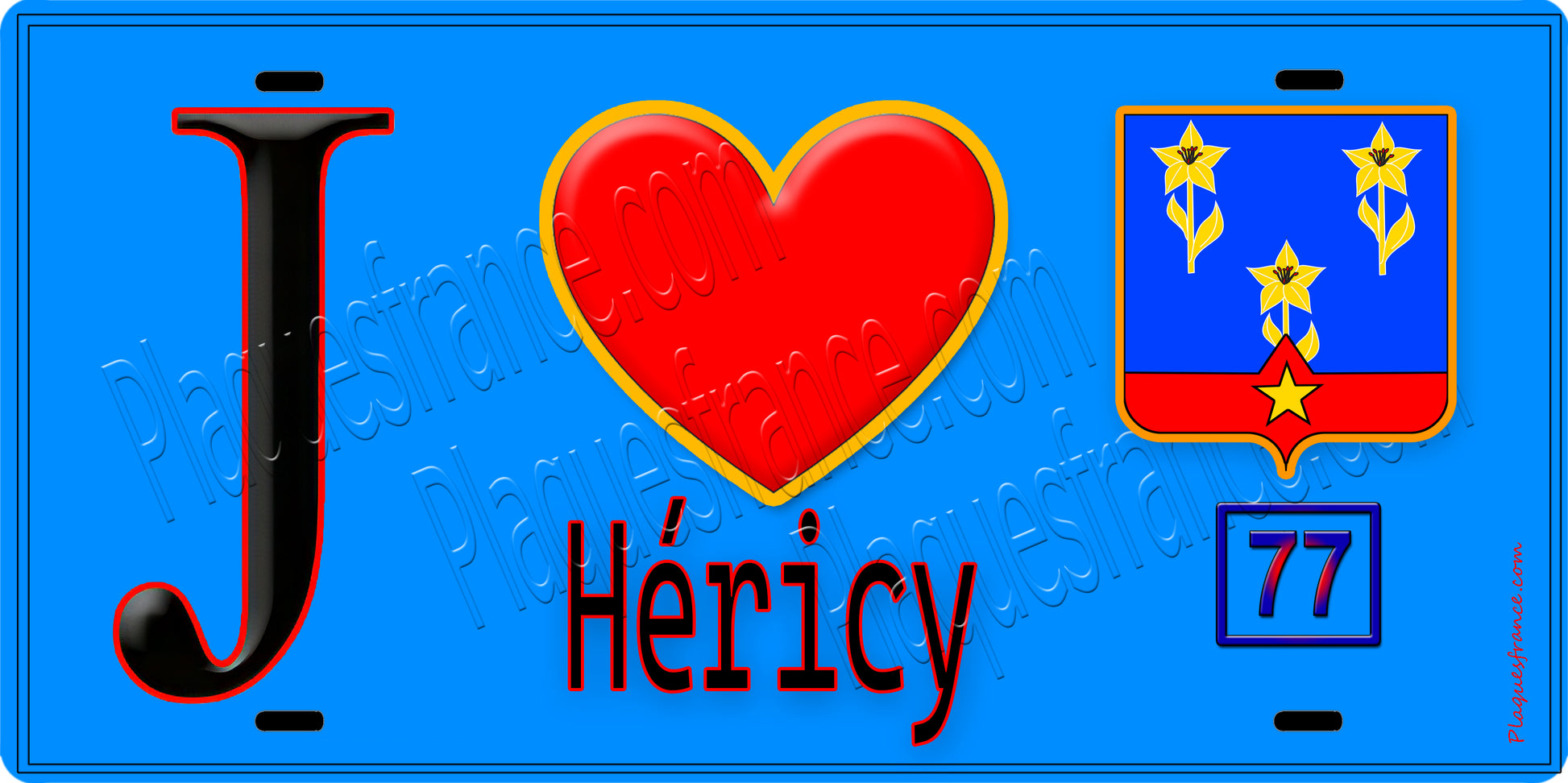 Plaque métal décorative  J' ❤️Héricy, Seine et Marne (77)fond bleu