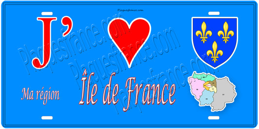 Plaque métal décorative J' ❤️ la région ile de France