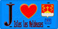 Plaque métal décorative  J' ❤️Isles-les-Meldeuses, Seine et Marne (77) fond bleu