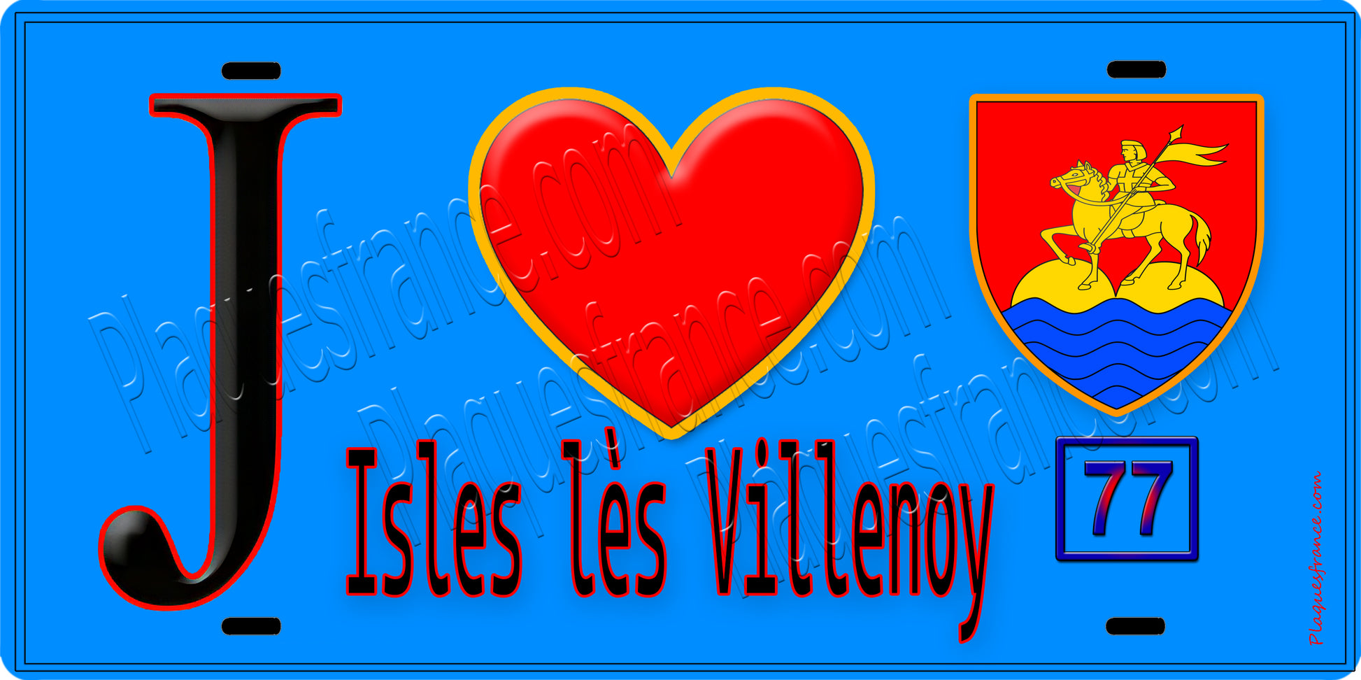 Plaque métal décorative  J' ❤️Isles-lès-Villenoy, Seine et Marne (77) fond bleu