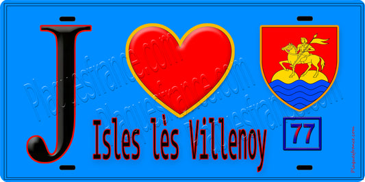 Plaque métal décorative  J' ❤️Isles-lès-Villenoy, Seine et Marne (77) fond bleu