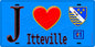 Plaque métal décorative  J' ❤️Itteville, Essonne (91) fond bleu