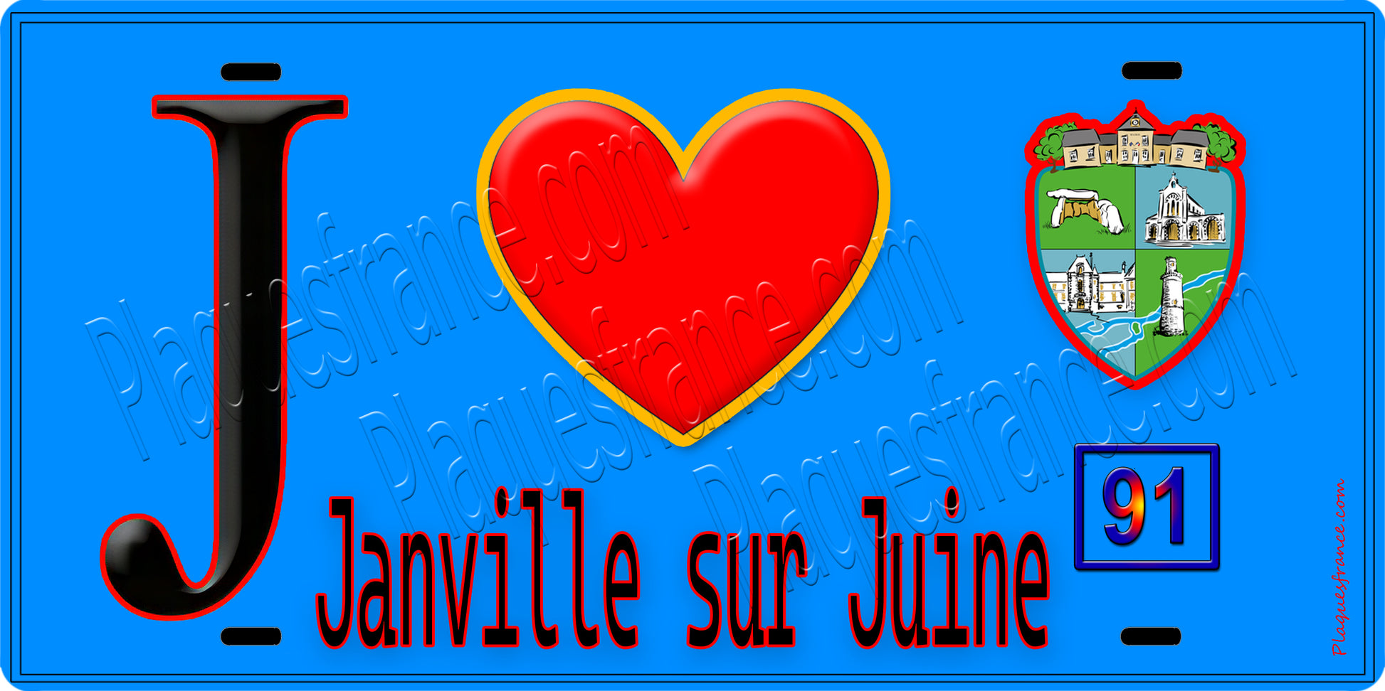 Plaque métal décorative  J' ❤️Janville-sur-Juine, Essonne (91)