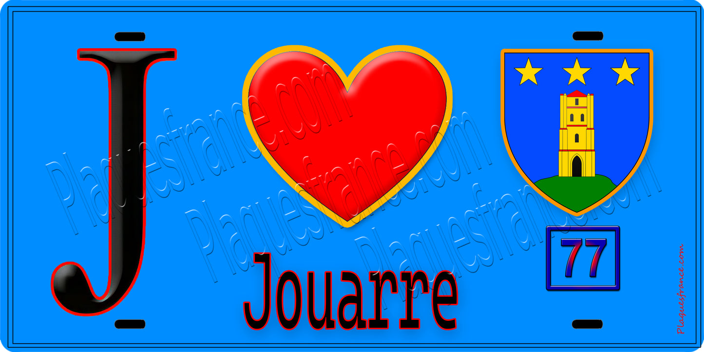 Plaque métal décorative  J' ❤️Jouarre, Seine et Marne (77) fond bleu