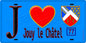 Plaque métal décorative  J' ❤️Jouy-le-Châtel, Seine et Marne (77) fond bleu