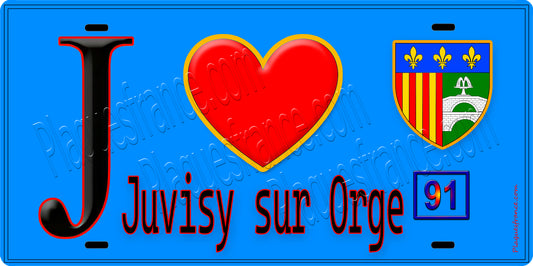 Plaque métal décorative  J' ❤️Juvisy-sur-Orge, Essonne (91) fond bleu