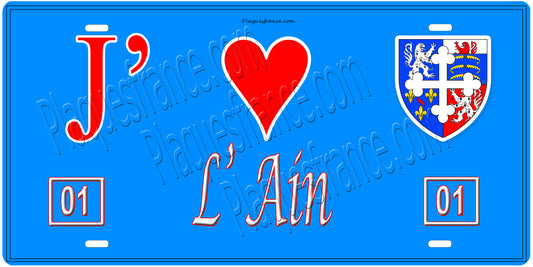 Plaque métal décorative, J' ❤️L'Ain, région  Auvergne Rhône Alpes, France