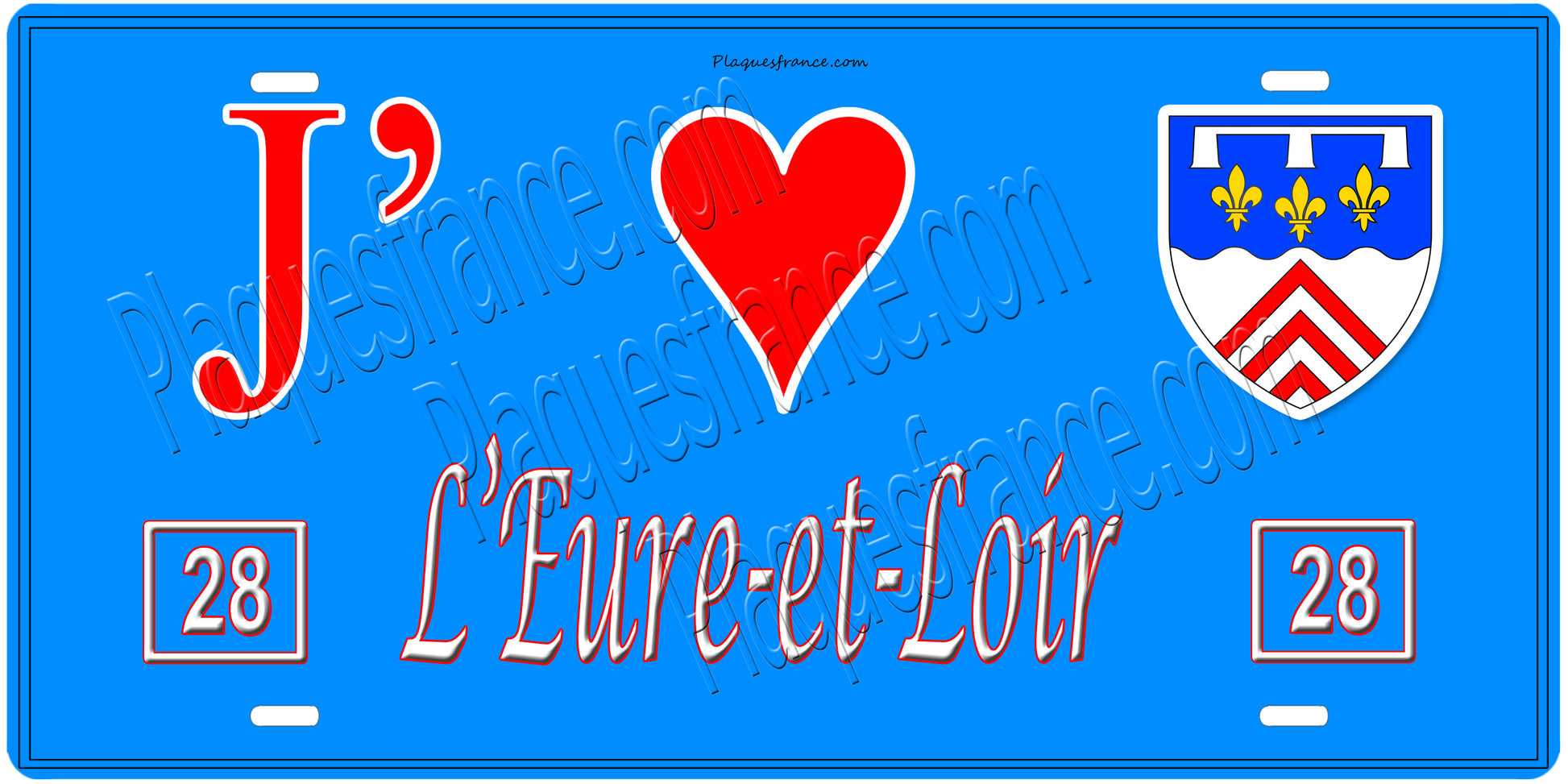 Plaque métal décorative  J' ❤️ L'Eure et Loir (28) région Centre Val de Loire
