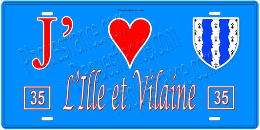 Plaque métal décorative, J' ❤️L'Ille et Vilaine, fond  mur bleu 35