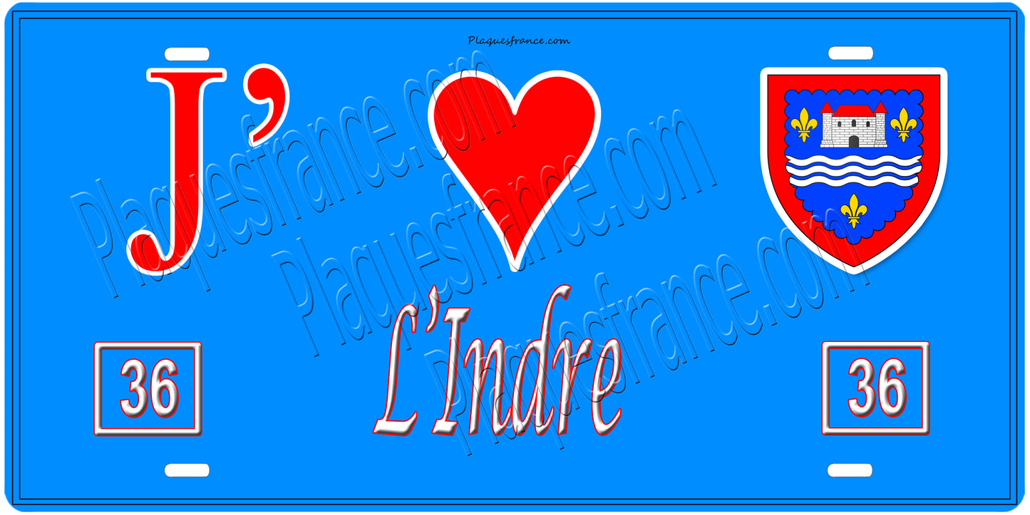 Plaque métal décorative  J' ❤️ L'Indre (36)