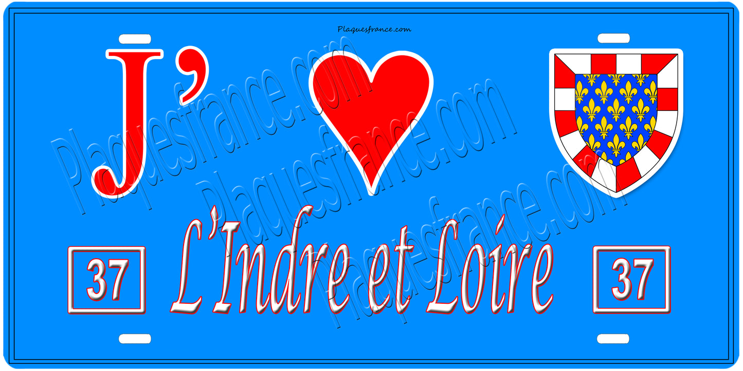 Plaque métal décorative  J' ❤️ L'Indre et Loire (37)