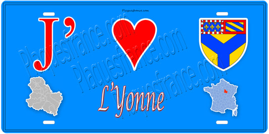 Plaque métal décorative, J' ❤️l'Yonne (89) région Bourgogne–Franche-Comté