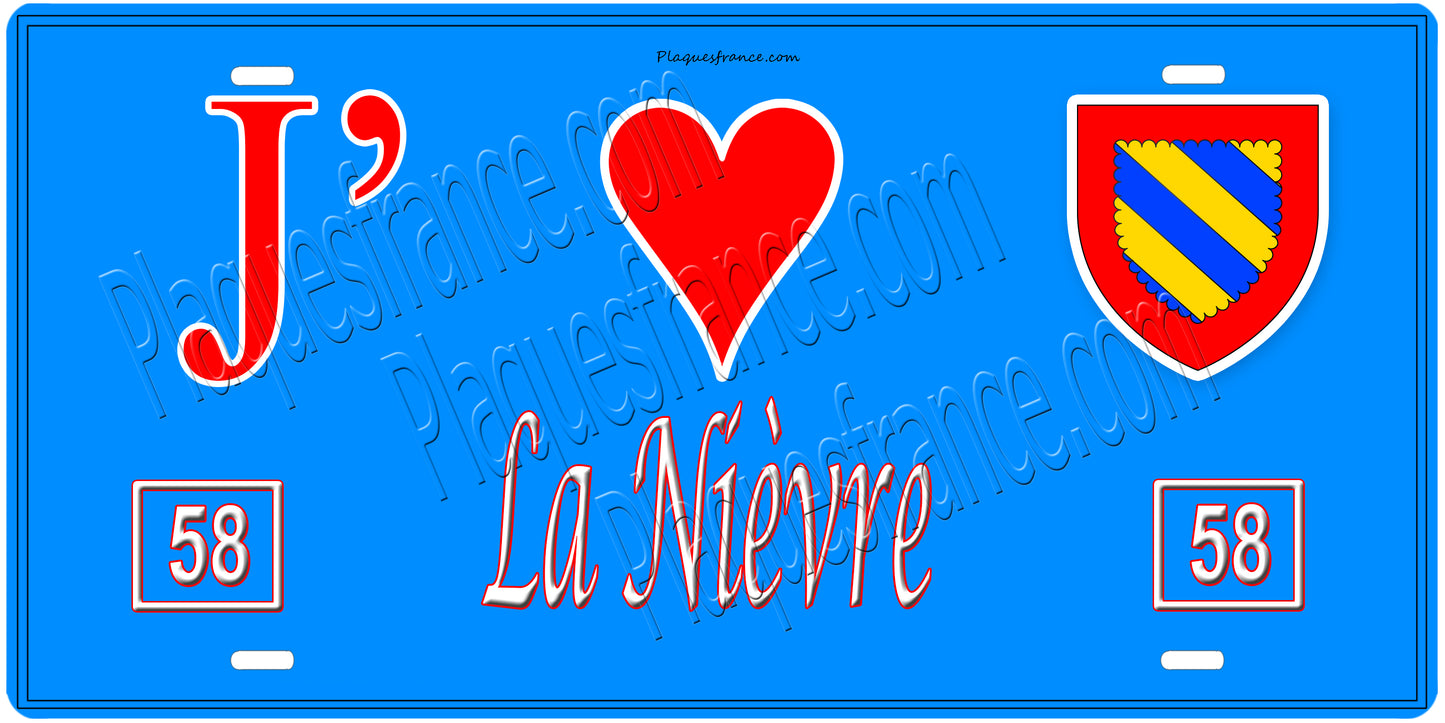 Plaque métal décorative, J' ❤️La Nièvre (58), Bourgogne‑Franche‑Comté