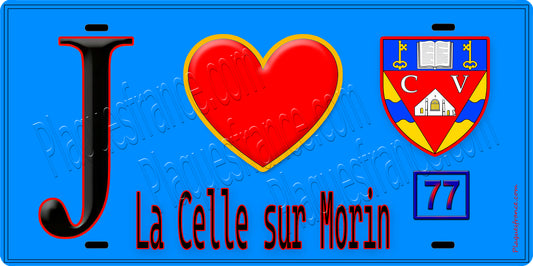 Plaque métal décorative  J' ❤️La Celle-sur-Morin, Seine et Marne (77) fond bleu