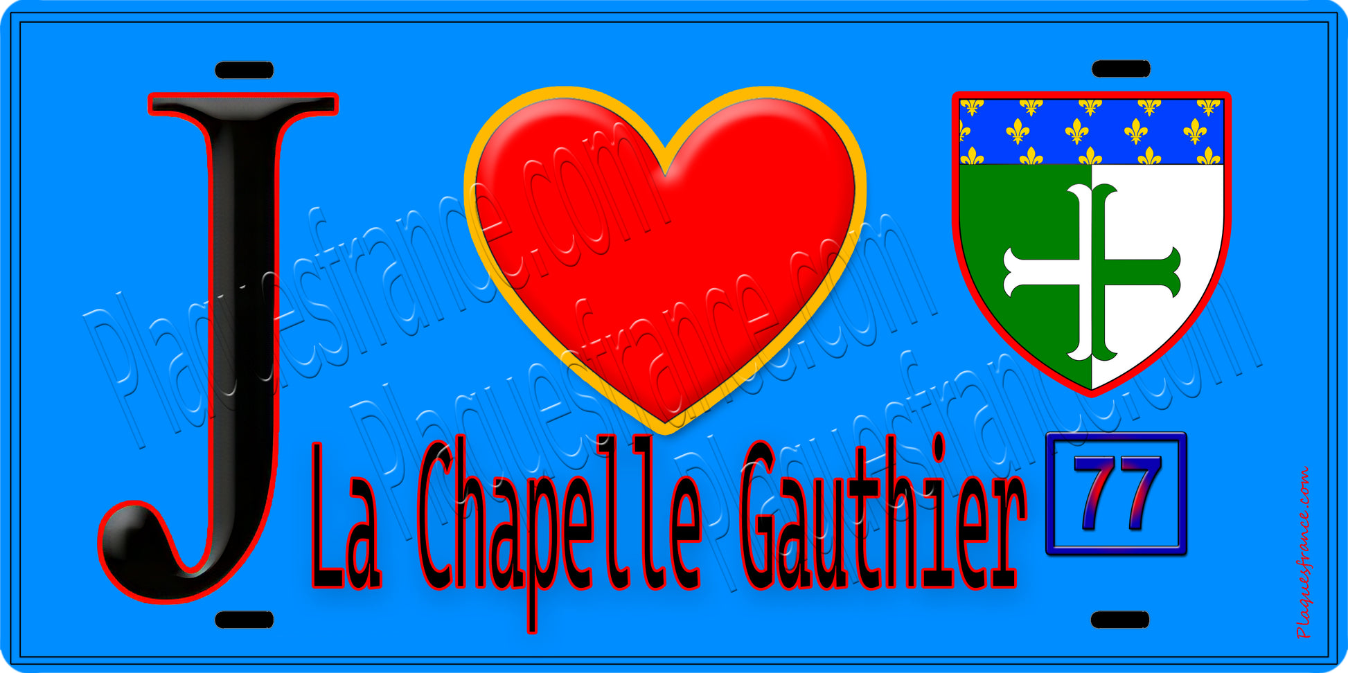 Plaque métal décorative  J' ❤️La Chapelle-Gauthier, Seine et Marne (77) fond bleu