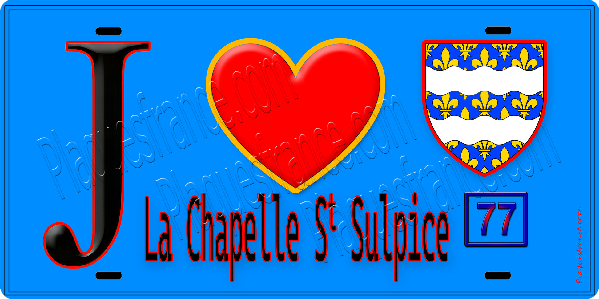 Plaque métal décorative  J' ❤️La Chapelle-Saint-Sulpice, Seine et Marne (77) fond bleu