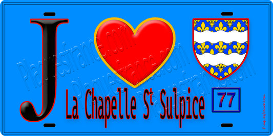 Plaque métal décorative  J' ❤️La Chapelle-Saint-Sulpice, Seine et Marne (77) fond bleu