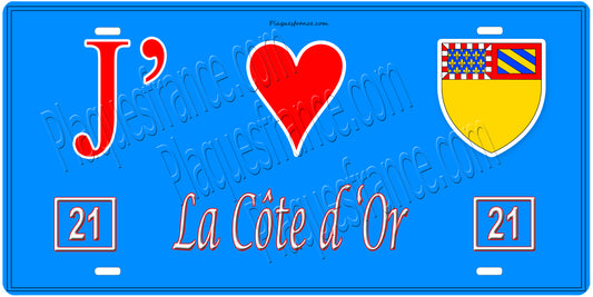 Plaque métal décorative, J' ❤️La Côte d'Or(21), Bourgogne‑Franche‑Comté
