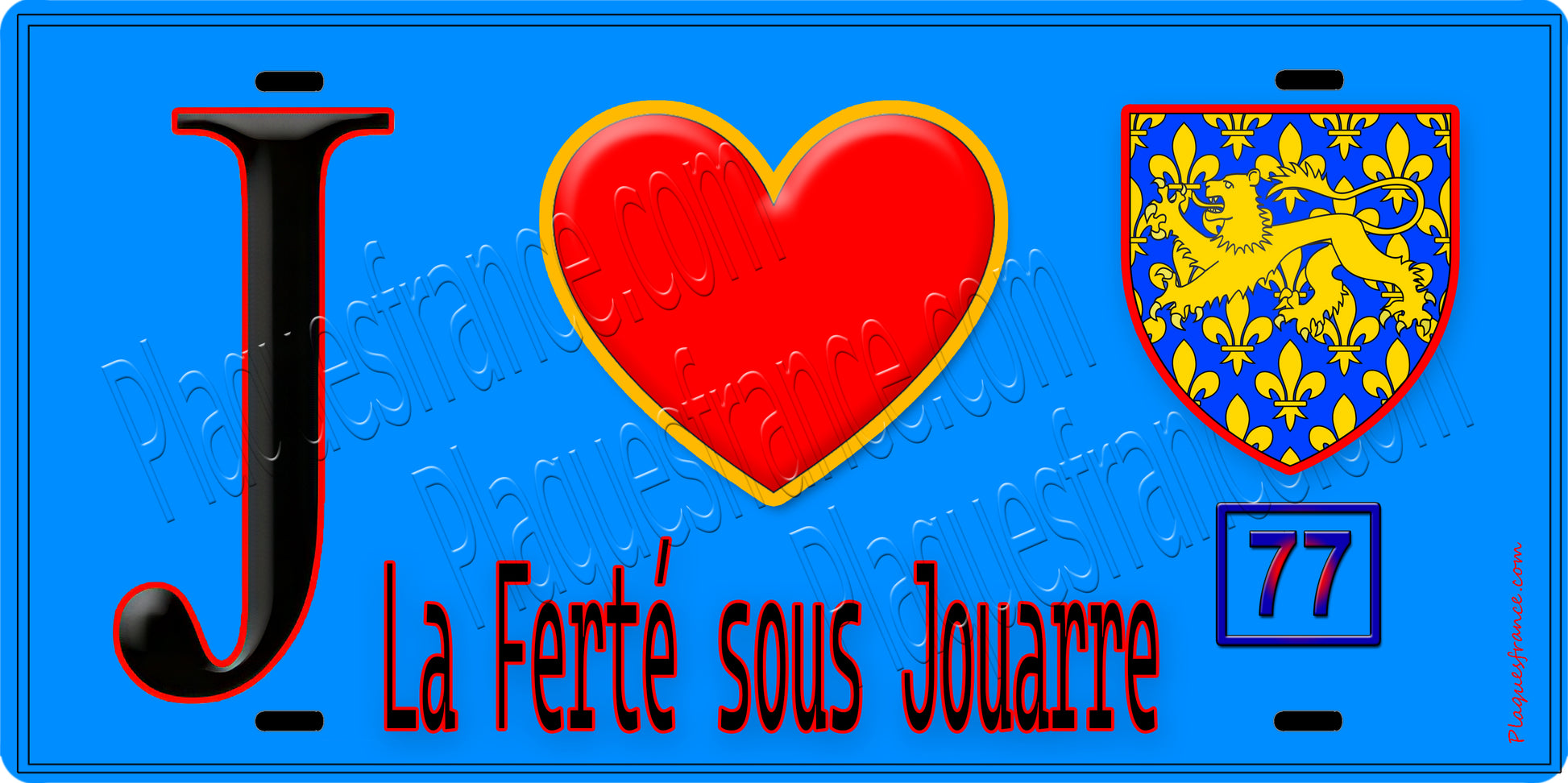 Plaque métal décorative  J' ❤️La Ferté-sous-Jouarre, Seine et Marne (77) fond bleu