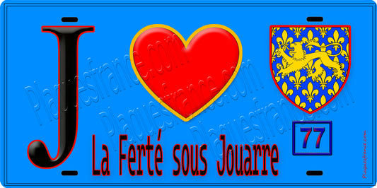 Plaque métal décorative  J' ❤️La Ferté-sous-Jouarre, Seine et Marne (77) fond bleu