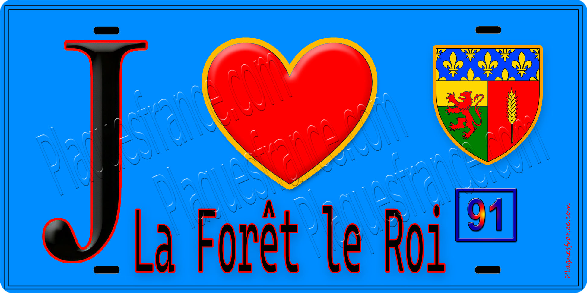 Plaque métal décorative  J' ❤️La Forêt-le-Roi, Essonne (91) fond bleu