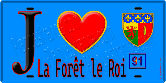 Plaque métal décorative  J' ❤️La Forêt-le-Roi, Essonne (91) fond bleu