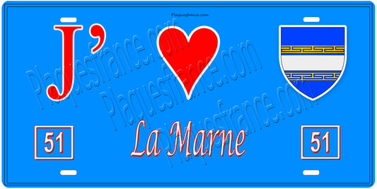 Plaque métal décorative,J'❤️La Marne (51), fond mur bleu 51