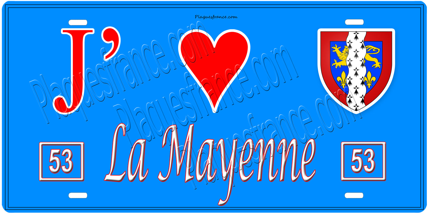 Plaque métal décorative, J' ❤️La Mayenne, Pays de la Loire, France