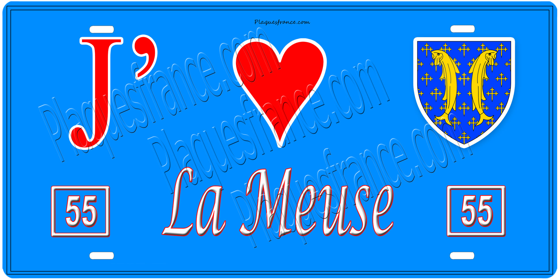 Plaque métal décorative, J' ❤️La Meuse, fond  mur bleu 55