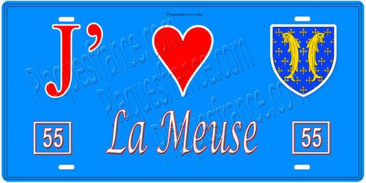 Plaque métal décorative, J' ❤️La Meuse, fond  mur bleu 55