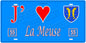 Plaque métal décorative, J' ❤️La Meuse, fond  mur bleu 55