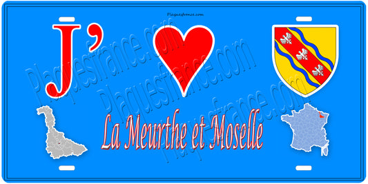 Plaque métal décorative, J' ❤️la Meurthe et Moselle, mur bleu carte 54