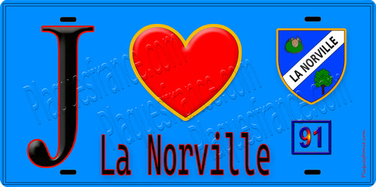 Plaque métal décorative  J' ❤️La Norville, Essonne (91) FOND BLEU