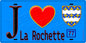 Plaque métal décorative  J' ❤️La Rochette, Seine et Marne (77) fond bleu
