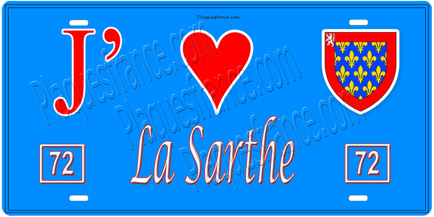 Plaque métal décorative, J' ❤️La Sarthe, Pays de la Loire, France