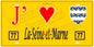 Plaque métal décorative, J' ❤️La Seine et Marne (77) région Ile de France jaune