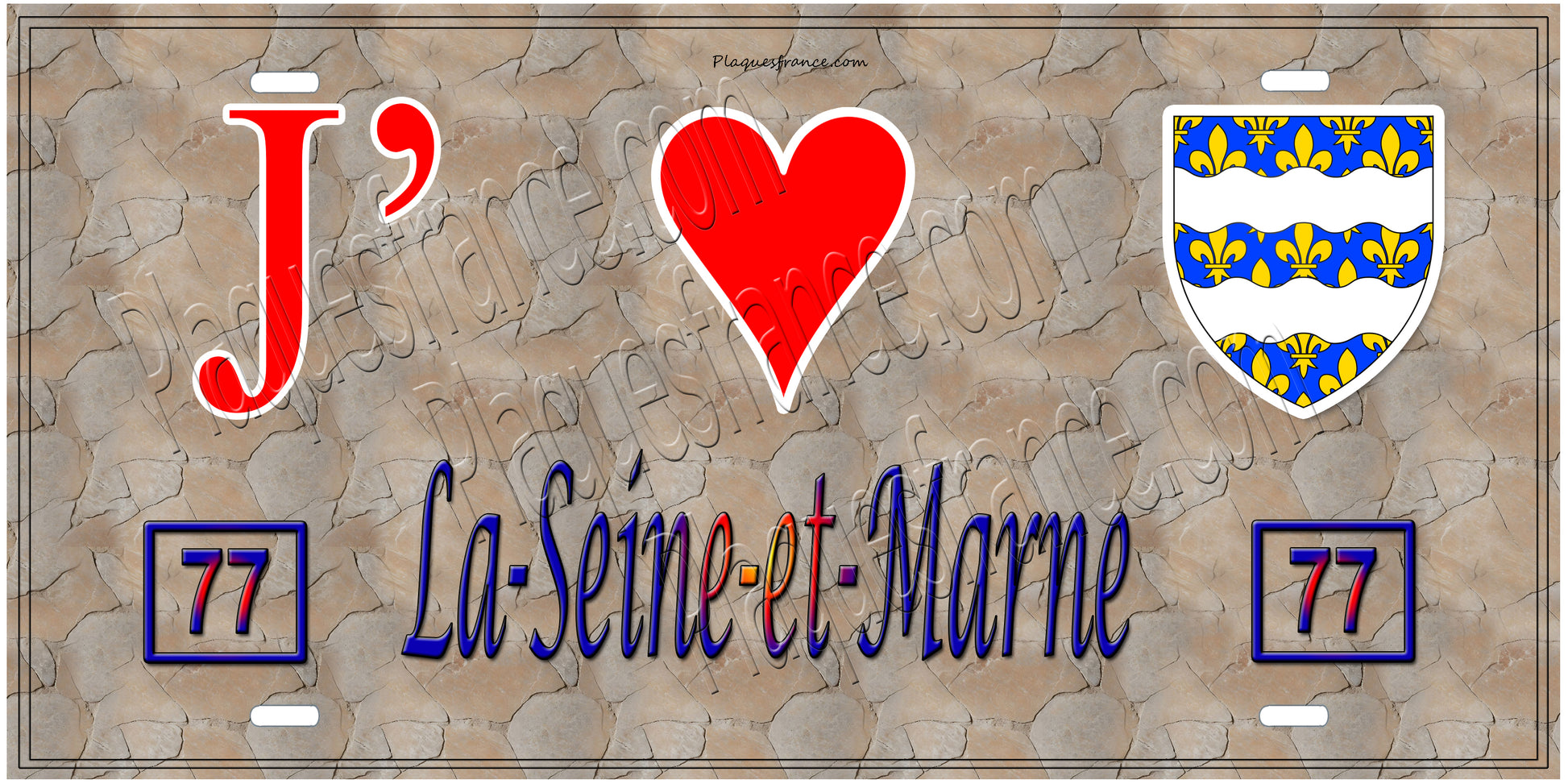Plaque métal décorative, J' ❤️La Seine et Marne (77) région Ile de France mur antique