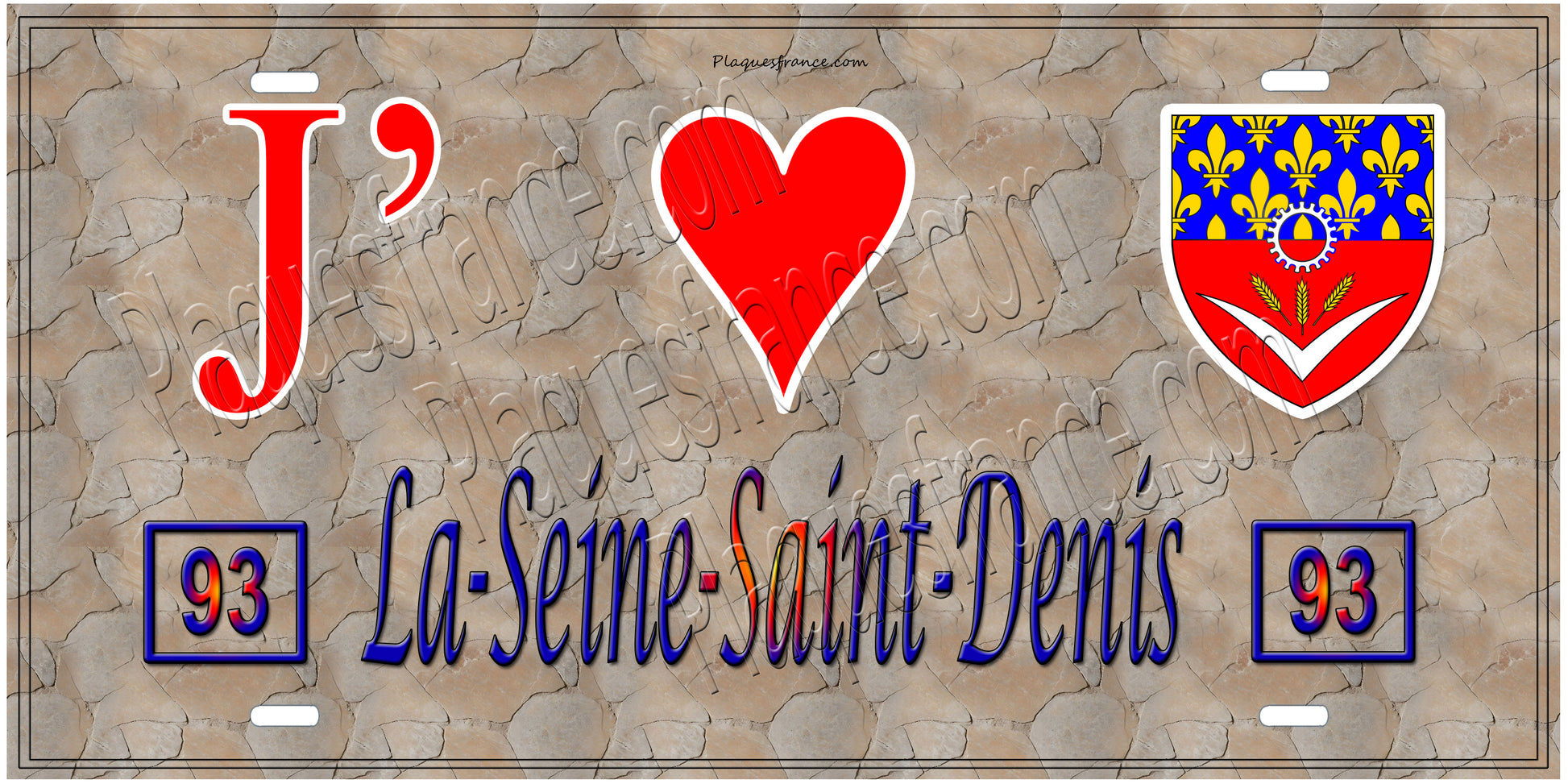 Plaque métal décorative  J' ❤️ La Seine Saint Denis (93) mur antique