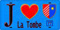 Plaque métal décorative  J' ❤️La Tombe, Seine et Marne (77) fond bleu