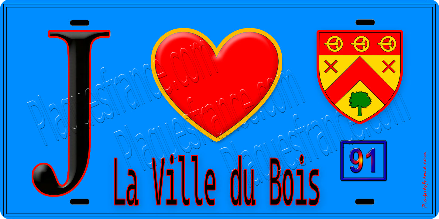 Plaque métal décorative  J' ❤️La Ville-du-Bois, Essonne (91) fod bleu