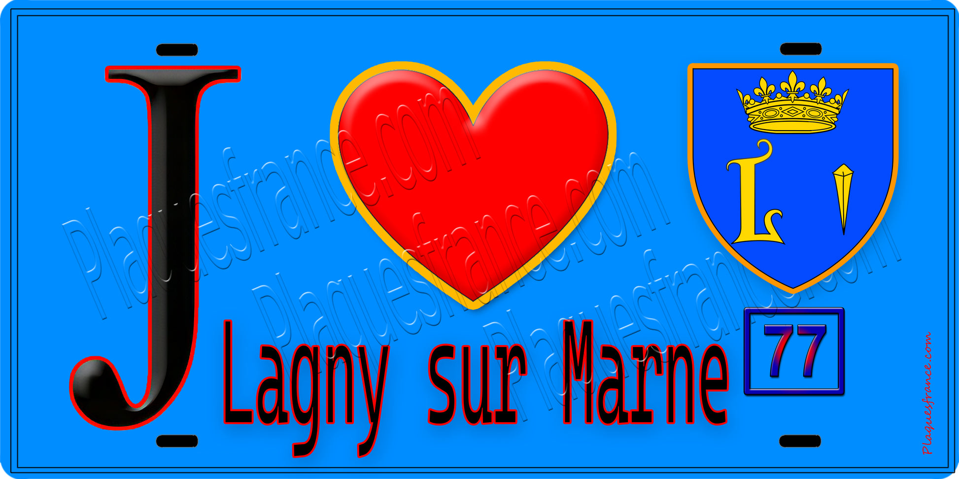 Plaque métal décorative  J' ❤️Lagny-sur-Marne, Seine et Marne (77) fond bleu