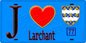 Plaque métal décorative  J' ❤️Larchant, Seine et Marne (77) fond bleu