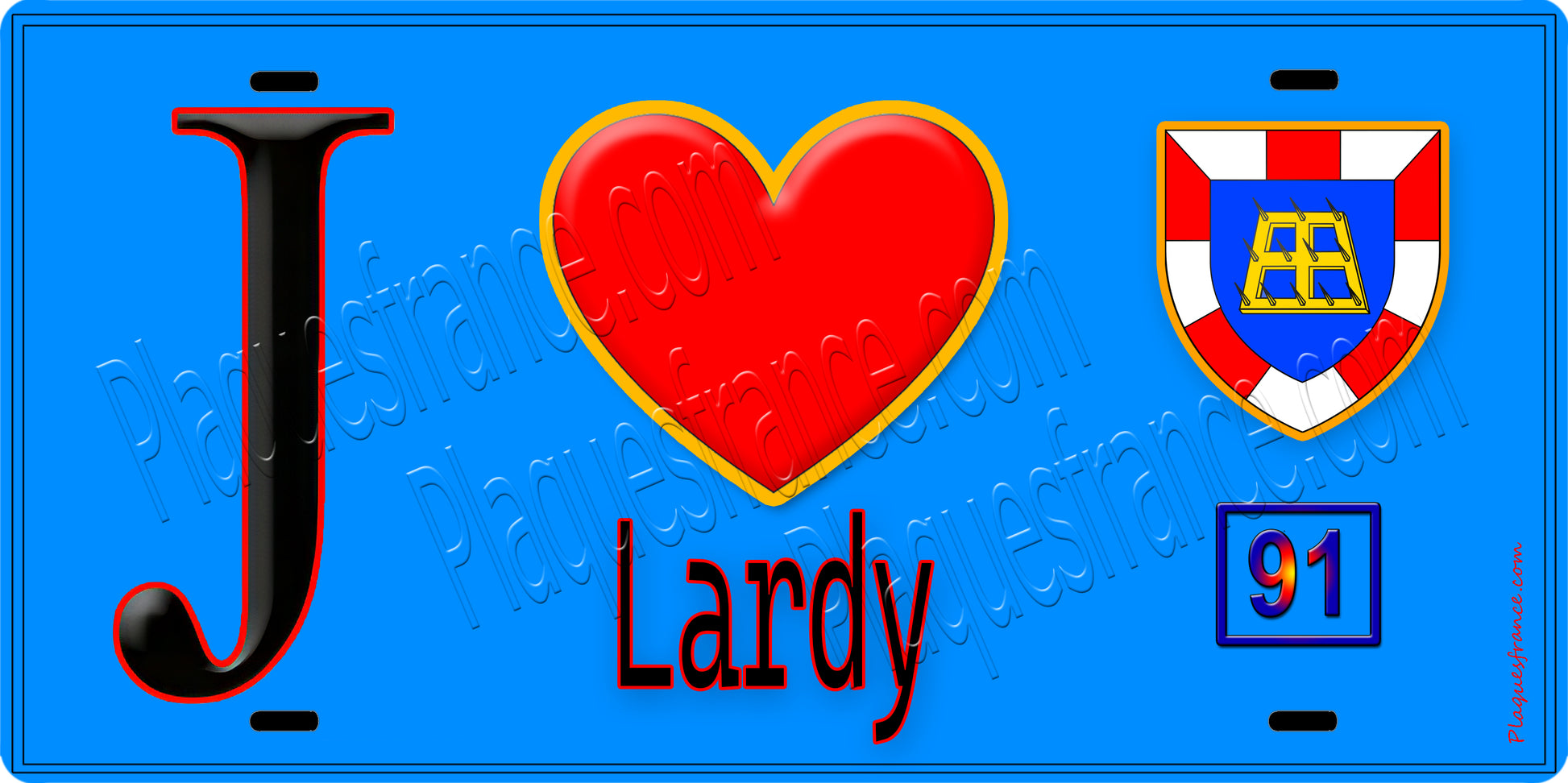 Plaque métal décorative  J' ❤️Lardy, Essonne (91) fond bleu