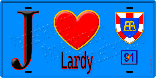 Plaque métal décorative  J' ❤️Lardy, Essonne (91) fond bleu