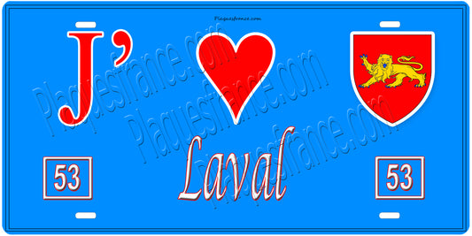 Plaque métal décorative, J' ❤️Laval, Mayenne 53