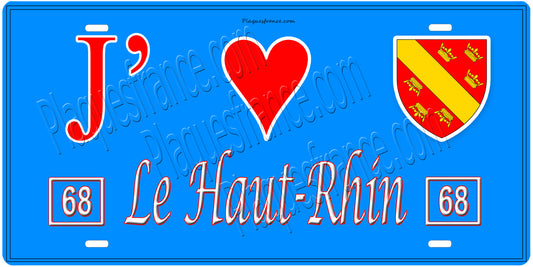Plaque métal décorative, J' ❤️Le Haut Rhin, fond  mur bleu 68