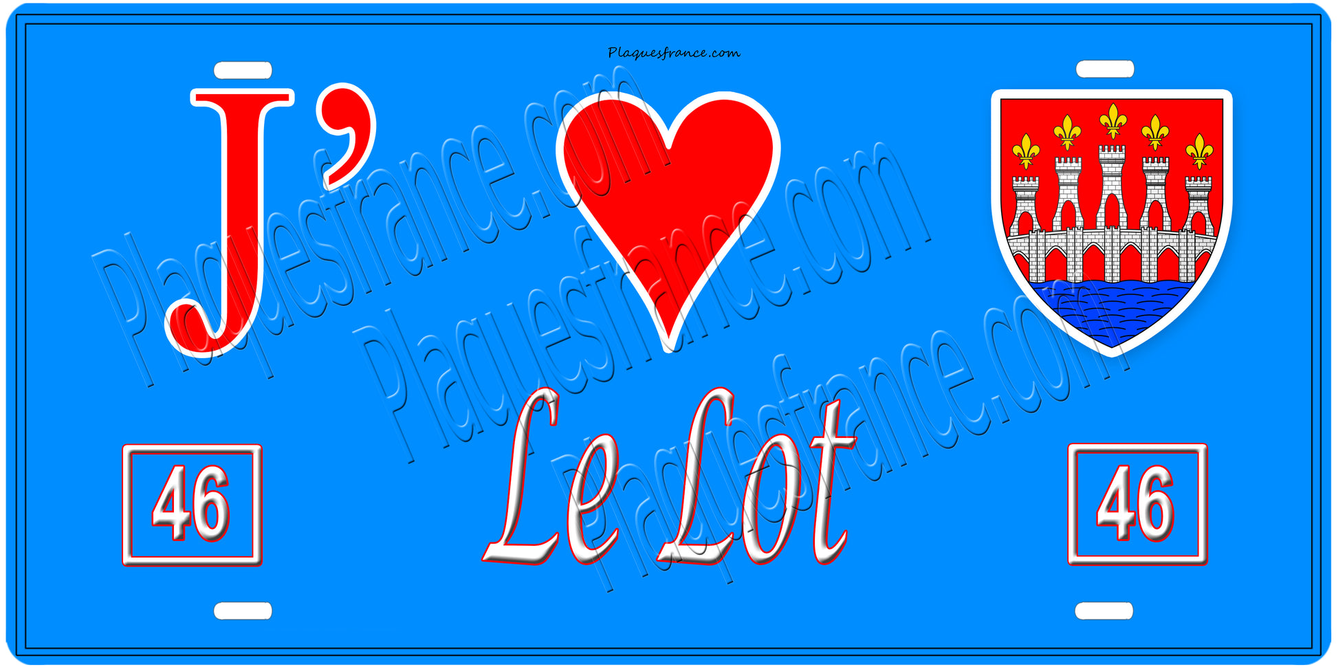 Plaque métal décorative, J' ❤️Le Lot 46, région Occitanie, France