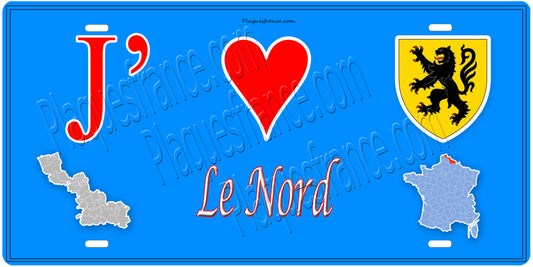 Plaque métal décorative, J' ❤️le Nord (59)