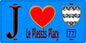 Plaque métal décorative  J' ❤️Le Plessis-Placy, Seine et Marne (77) fond bleu